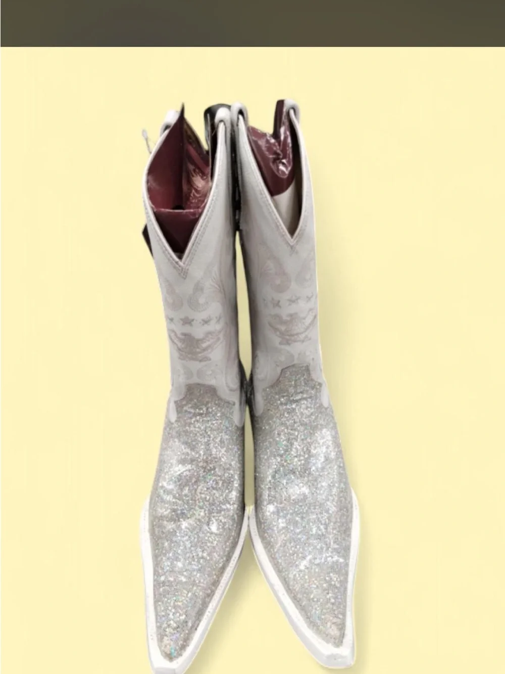 El General White Glitter Western Heeled Boots for Women